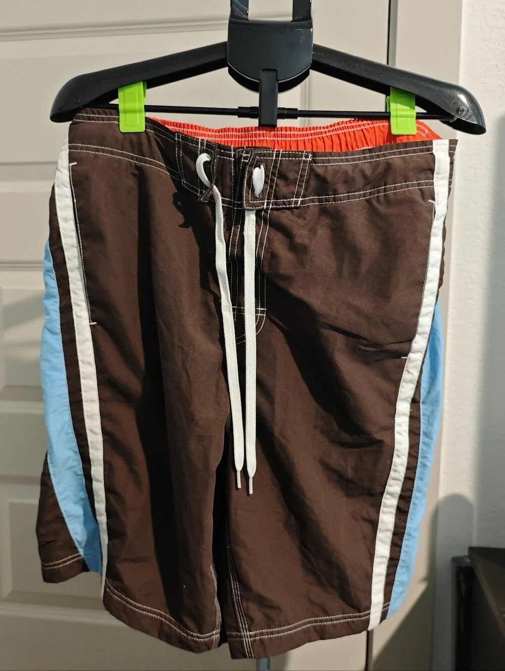 Speedo Men's Brown Swim Shorts with Light Blue Side Panels Drawstring Size L